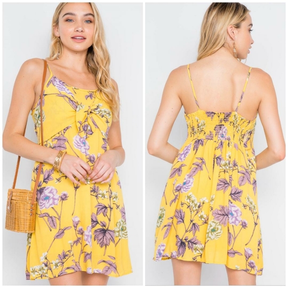 🎀HP🎀HUMMINGBIRD Flirty Yellow Floral Short Dress - Picture 4 of 8